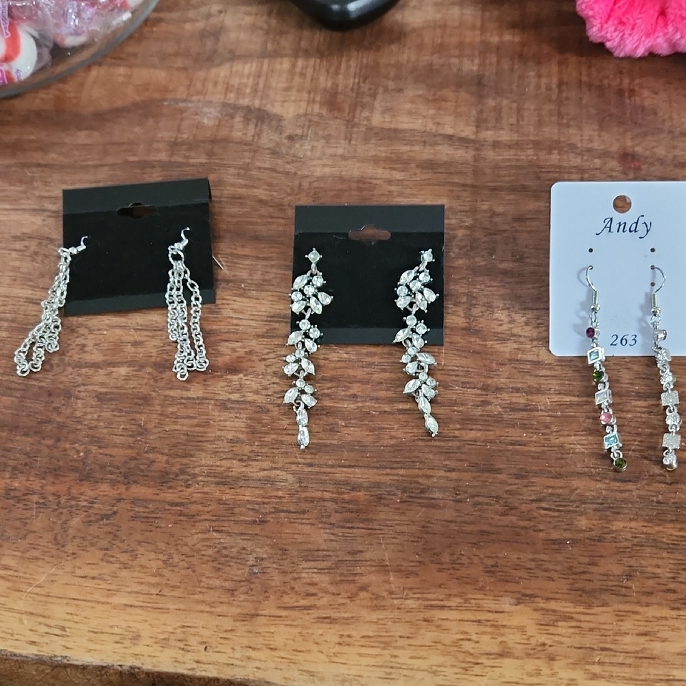 3 Sets Of Dangles Silver and Multicolor Earrings Set